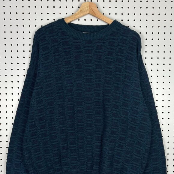 David Taylor Chunky Knit Sweater Size XL Navy Blue Grandpa 90s Chain Knit Cable - Picture 2 of 6